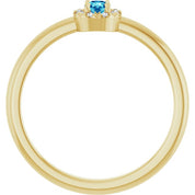 14K Yellow Natural Blue Zircon & .03 CTW Natural Diamond French-Set Halo-Style Ring