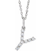 14K White 1/6 CTW Lab-Grown Diamond Initial Y 16-18" Necklace