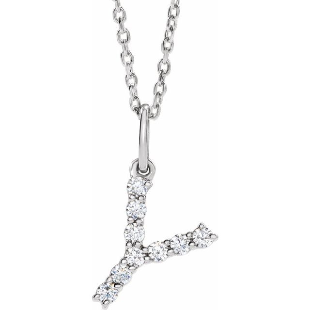 14K White 1/6 CTW Lab-Grown Diamond Initial Y 16-18" Necklace