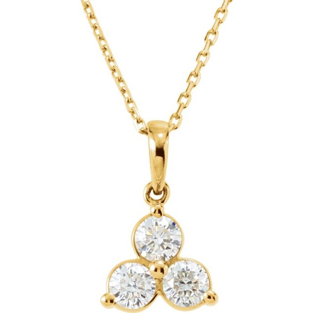 14K Yellow 5/8 CTW Diamond Three-Stone 18" Necklace