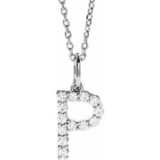 14K White 1/5 CTW Lab-Grown Diamond Initial P 16-18" Necklace