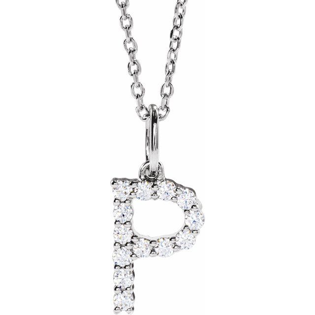 14K White 1/5 CTW Lab-Grown Diamond Initial P 16-18" Necklace