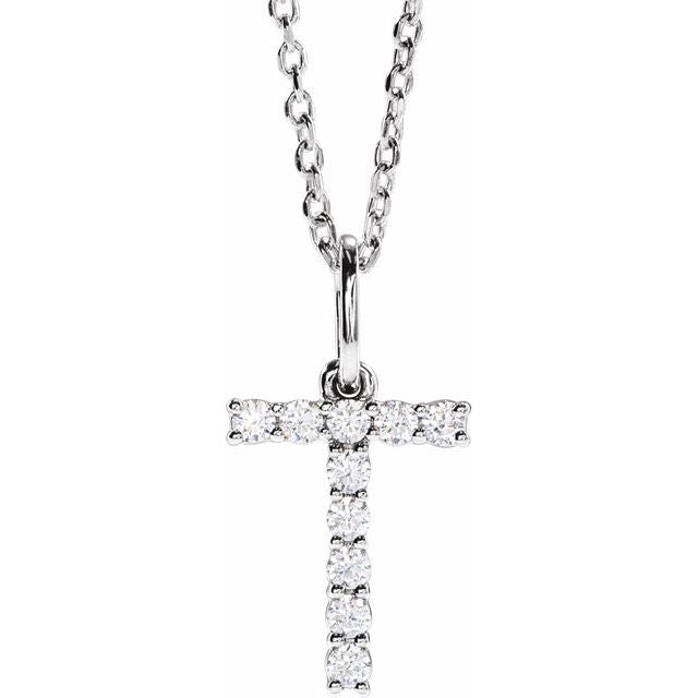 14K White 1/6 CTW Lab-Grown Diamond Initial T 16-18" Necklace