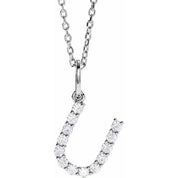 14K White 1/5 CTW Lab-Grown Diamond Initial U 16-18" Necklace
