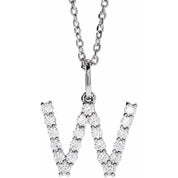 14K White 1/3 CTW Lab-Grown Diamond Initial W 16-18" Necklace