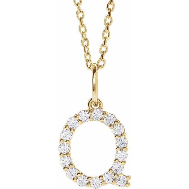 14K Yellow 1/4 CTW Lab-Grown Diamond Initial Q 16-18" Necklace