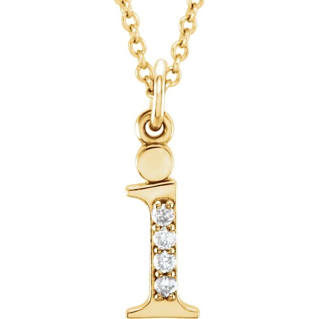 14K Yellow .02 CTW Natural Diamond Lowercase Initial I 16" Necklace
