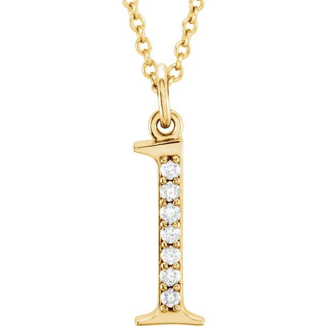 14K Yellow .03 CTW Natural Diamond Lowercase Initial L 16" Necklace
