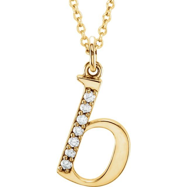 14K Yellow .03 CTW Natural Diamond Lowercase Initial B 16" Necklace
