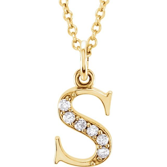 14K Yellow .025 CTW Natural Diamond Lowercase Initial S 16" Necklace