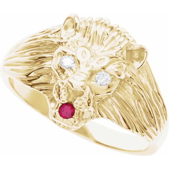 14K Yellow .06 CTW Natural Diamond & Natural Ruby Lion Head Ring