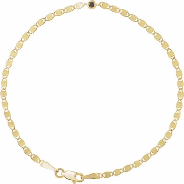 14K Yellow .06 CT Natural Black Diamond Bezel-Set Link 7 1/2" Bracelet