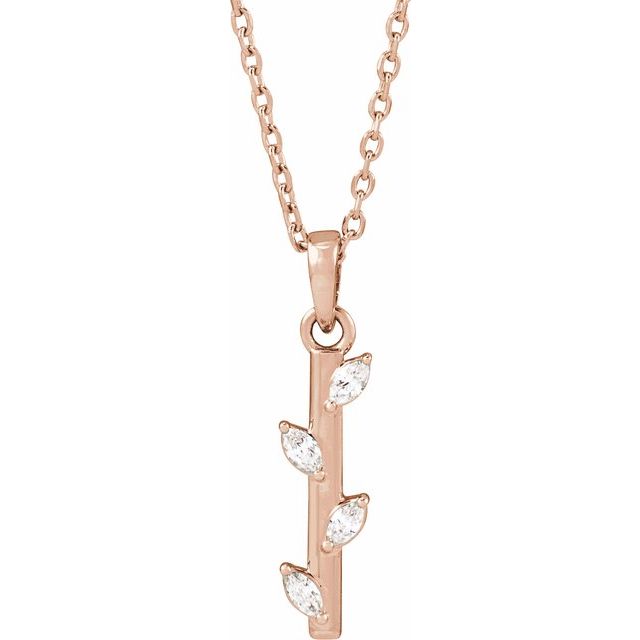 14K Rose .07 CTW Natural Diamond Bar 16-18" Necklace