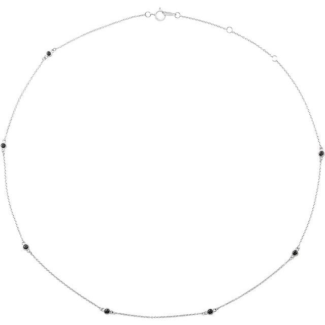 14K White 1/3 CTW Natural Black Diamond 7-Station 16-18" Necklace