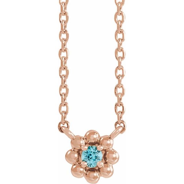 14K Rose Natural Blue Zircon Beaded Youth 16" Necklace