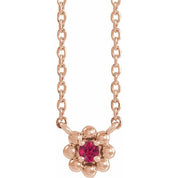 14K Rose Lab-Grown Ruby Beaded Youth 16" Necklace