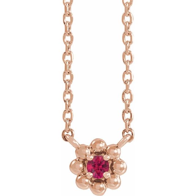 14K Rose Lab-Grown Ruby Beaded Youth 16" Necklace