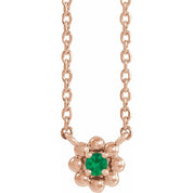 14K Rose Lab-Grown Emerald Beaded Youth 16" Necklace
