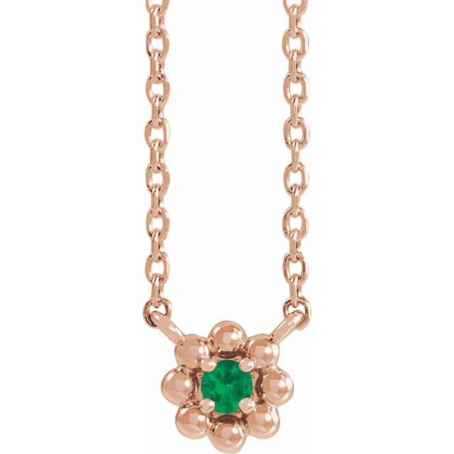 14K Rose Lab-Grown Emerald Beaded Youth 16" Necklace