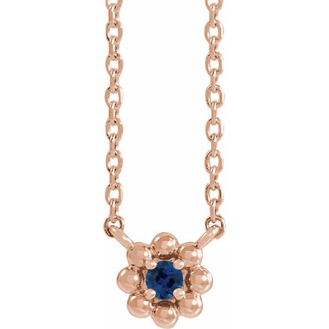 14K Rose Lab-Grown Blue Sapphire Beaded Youth 16" Necklace