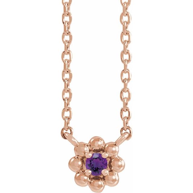 14K Rose Natural Amethyst Beaded Youth 16" Necklace