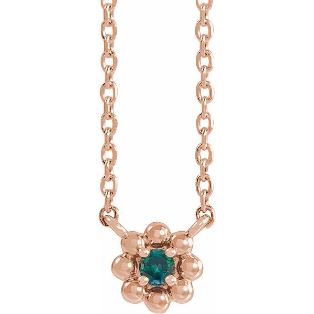 14K Rose Lab-Grown Alexandrite Beaded Youth 16" Necklace