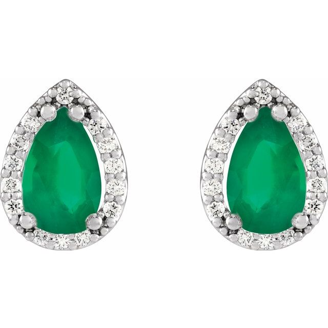 Sterling Silver Lab-Grown Emerald & 1/10 CTW Natural Diamond Halo-Style Earrings