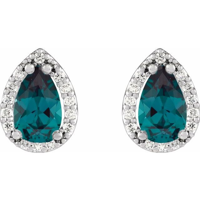 Sterling Silver Lab-Grown Alexandrite & .05 CTW Natural Diamond Halo-Style Earrings