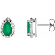 Sterling Silver Lab-Grown Emerald & 1/10 CTW Natural Diamond Halo-Style Earrings