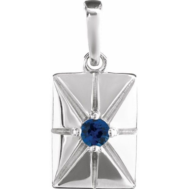 14K White Natural Blue Sapphire Pendant