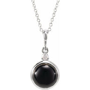 14K White 8 mm Natural Black Onyx & .03 CT Natural Diamond Cabochon 16-18" Necklace