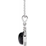 14K White 8 mm Natural Black Onyx & .03 CT Natural Diamond Cabochon 16-18" Necklace