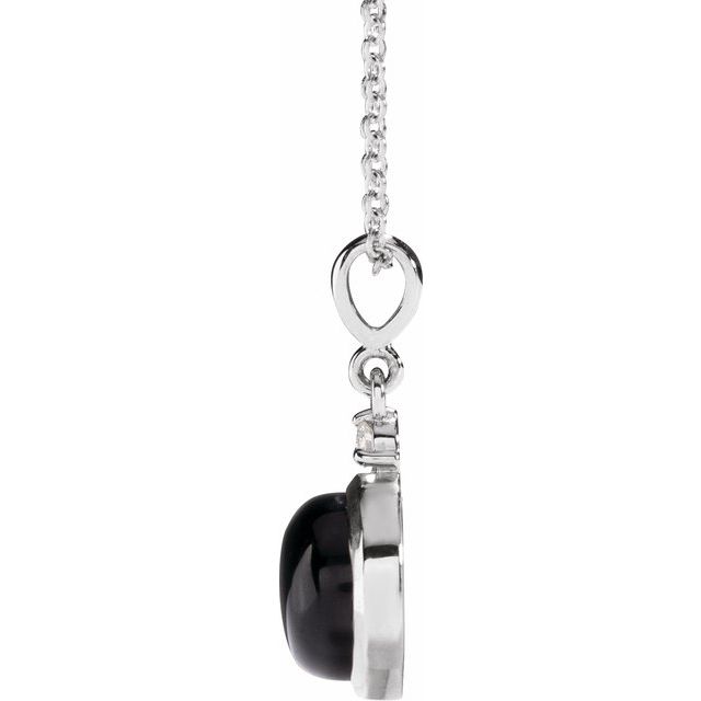 14K White 8 mm Natural Black Onyx & .03 CT Natural Diamond Cabochon 16-18" Necklace