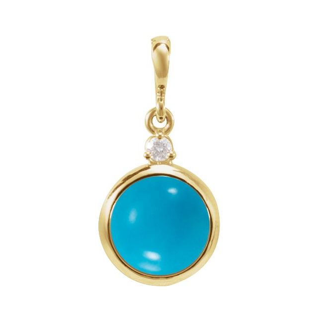14K Yellow 6 mm Natural Turquoise & .03 CT Natural Diamond Pendant
