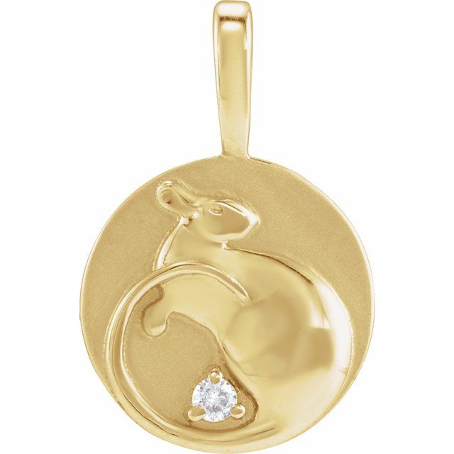 14K Yellow Gold .015 CT Natural Diamond Chinese Zodiac Rat Pendant - 689008