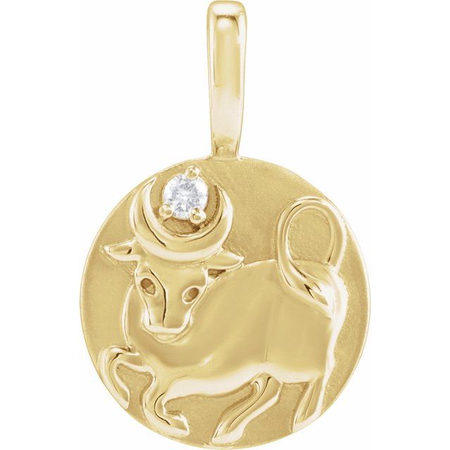 14K Yellow Gold .015 CT Natural Diamond Chinese Zodiac Ox Pendant - 689008