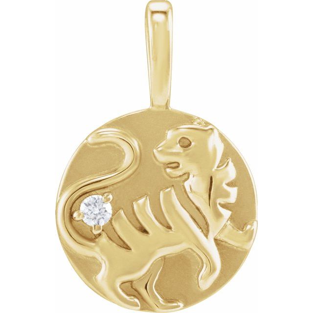 14K Yellow Gold Natural Diamond Chinese Zodiac Tiger Pendant - 0.015 CT