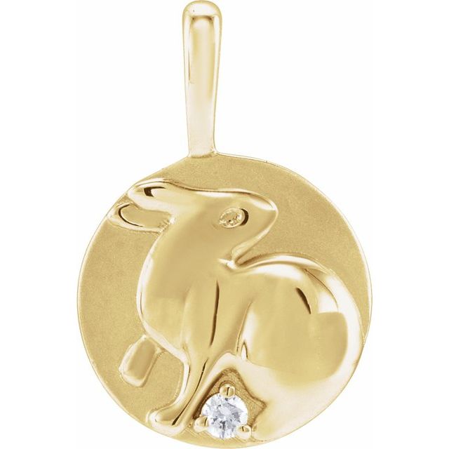14K Yellow Gold .015 CT Natural Diamond Chinese Zodiac Rabbit Pendant