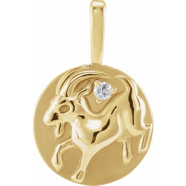 14K Yellow Gold .015 CT Natural Diamond Chinese Zodiac Goat Pendant