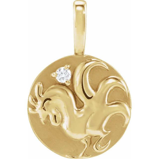 14K Yellow Gold .015 CT Natural Diamond Chinese Zodiac Rooster Pendant