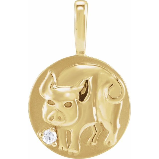 14K Yellow Gold .015 CT Natural Diamond Chinese Zodiac Pig Pendant - 689008