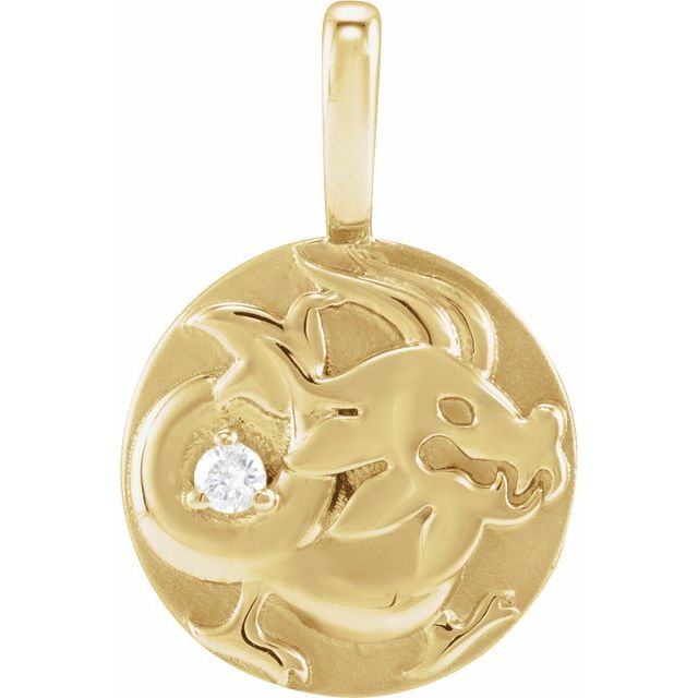 14K Yellow Gold Natural Diamond Chinese Zodiac Dragon Pendant - Part 689008