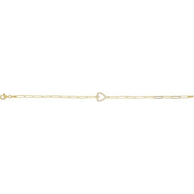 14K Yellow 1/8 CTW Natural Diamond Heart 7" Bracelet