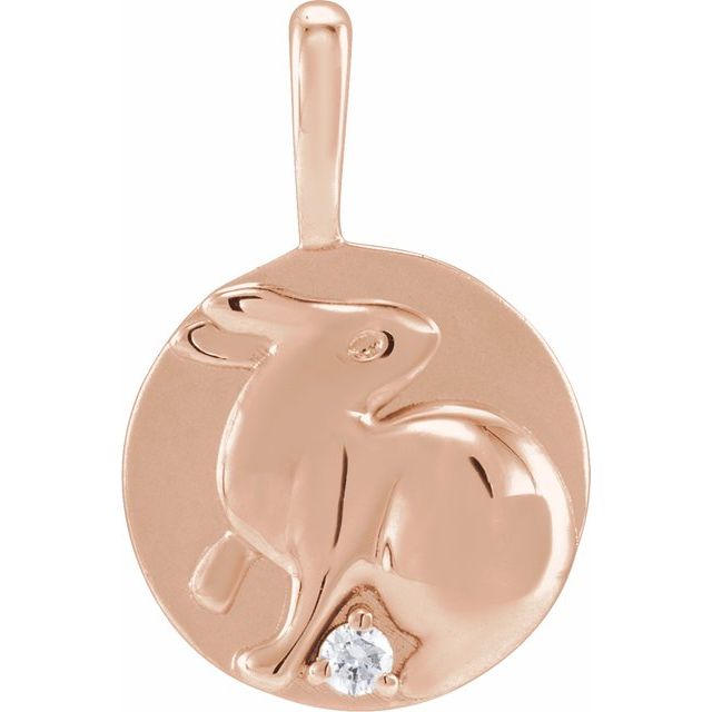 14K Rose Gold .015 CT Natural Diamond Chinese Zodiac Rabbit Pendant