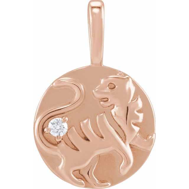 14K Rose Gold .015 CT Natural Diamond Chinese Zodiac Tiger Pendant - 689008