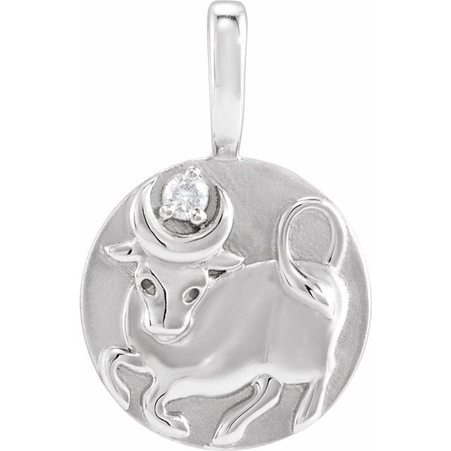 14K White Gold Natural Diamond Chinese Zodiac Ox Pendant - 0.015 CT