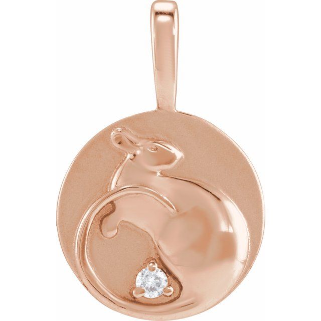 14K Rose Gold .015 CT Natural Diamond Chinese Zodiac Rat Pendant