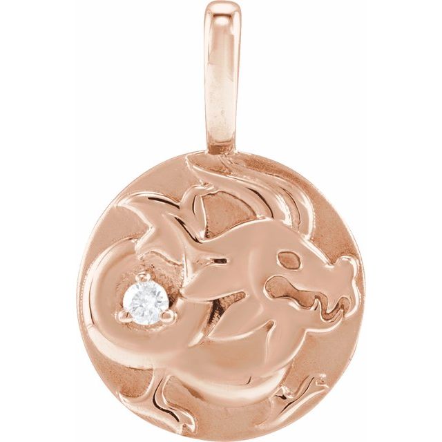 14K Rose Gold .015 CT Natural Diamond Chinese Zodiac Dragon Pendant