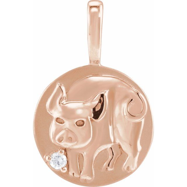 14K Rose Gold .015 CT Natural Diamond Chinese Zodiac Pig Pendant