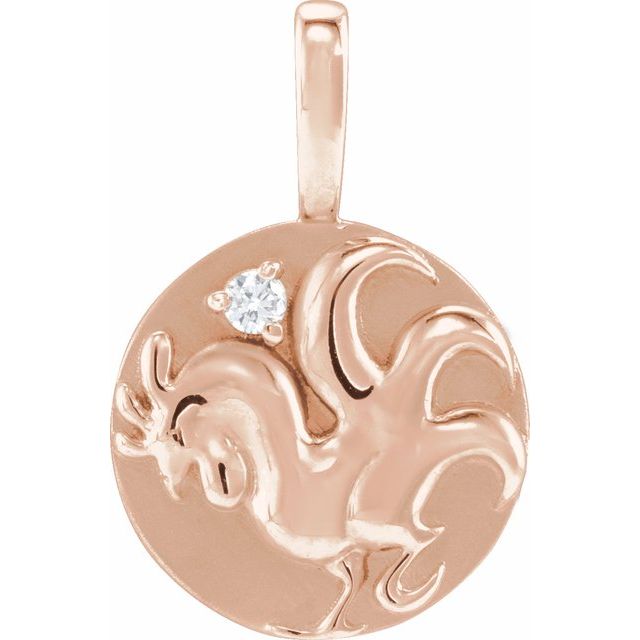 14K Rose Gold Natural Diamond Chinese Zodiac Rooster Pendant - .015 CT